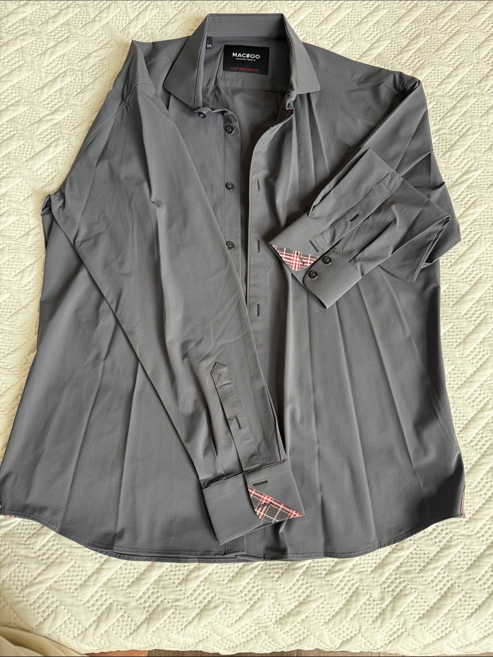 MACHOCO Men's Dress Shirt - Gray Long Sleeve Button-Up